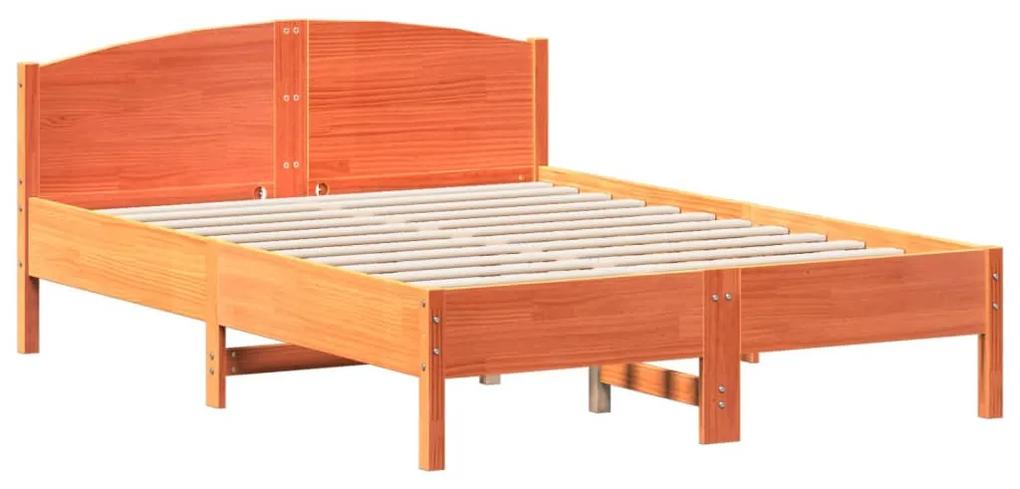 842605 vidaXL Cadru de pat cu tăblie, maro ceruit, 140x190 cm, lemn masiv pin