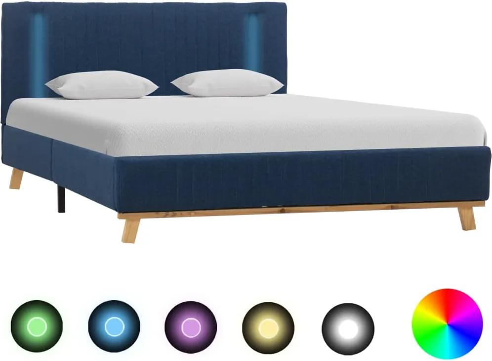 Cadru de pat cu LED, albastru, 120 x 200 cm, material textil