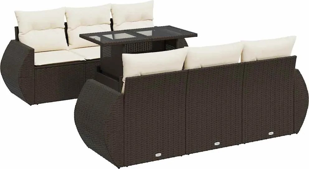 vidaXL Set canapele de grădină cu perne, 7 piese, maro, poliratan