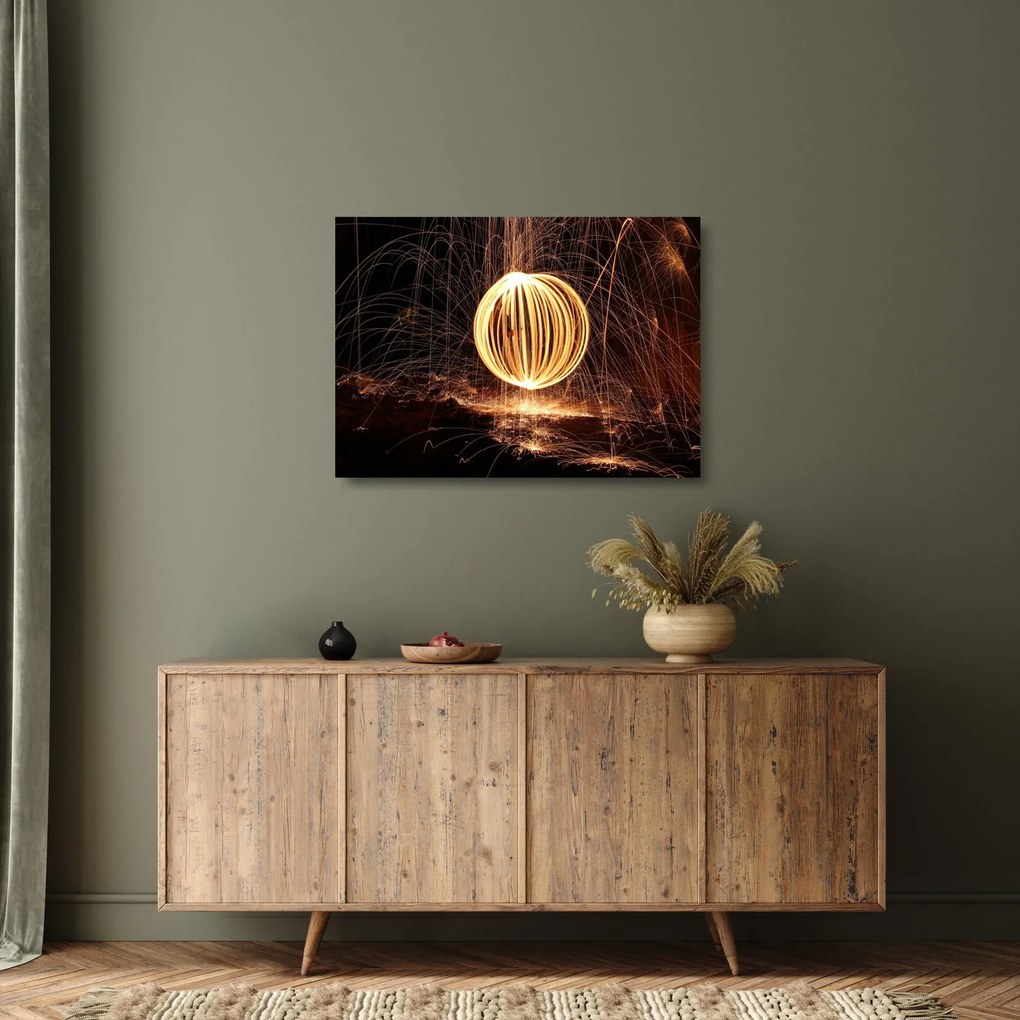 Tablou pe sticlă cu bilă iluminată (70x50 cm)