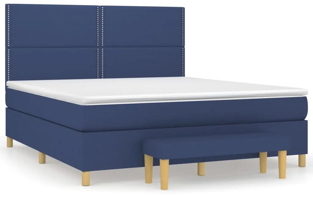Pat box spring cu saltea, albastru, 180x200 cm, material textil Albastru, 180 x 200 cm, Culoare unica si cuie de tapiterie