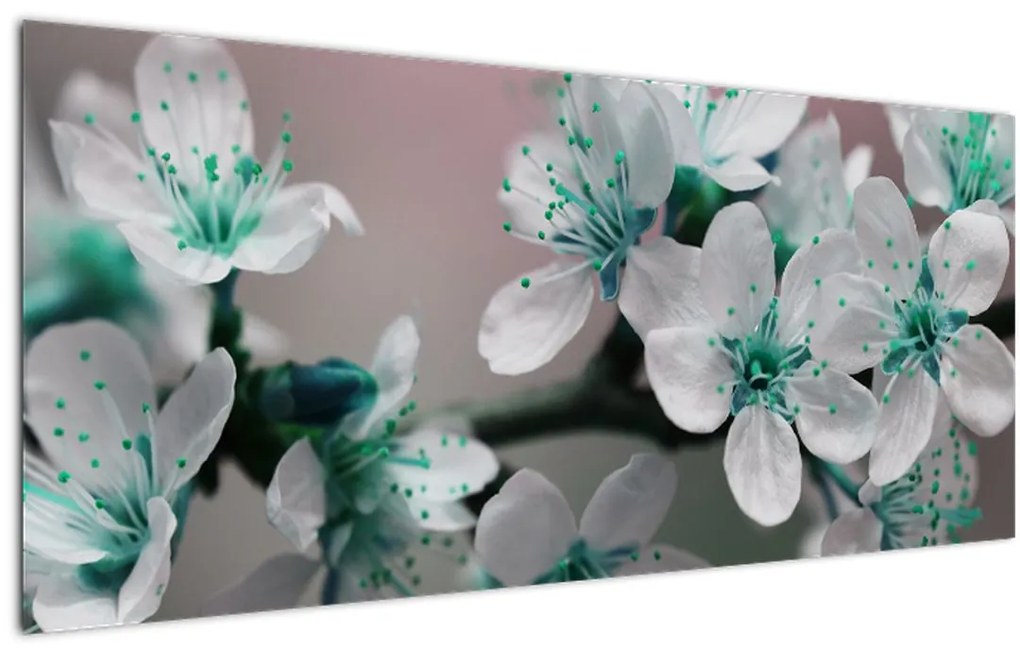 Tablou cu floare - turcoaz (120x50 cm)