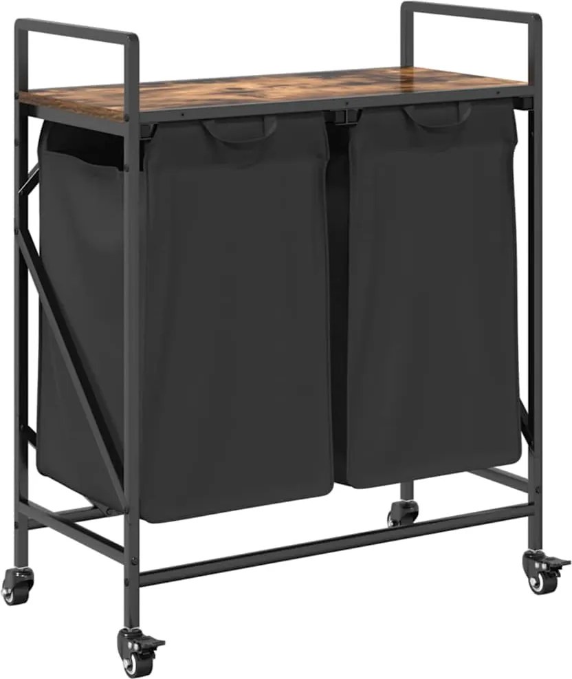 vidaXL Coș de rufe 2 compartimente cu roți stejar fumuriu