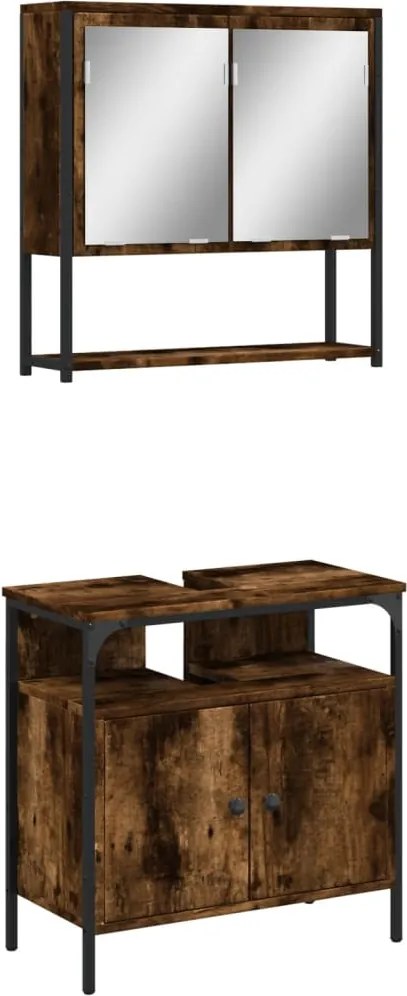 vidaXL Set mobilier de baie, 2 piese, stejar fumuriu, lemn prelucrat