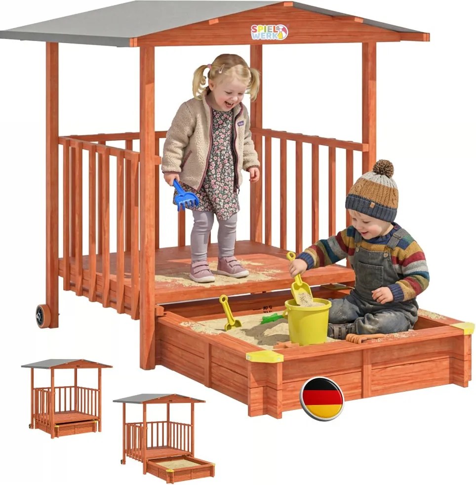 Sandpit pentru copii Merle cu protecție UV și verandă de joacă acoperită