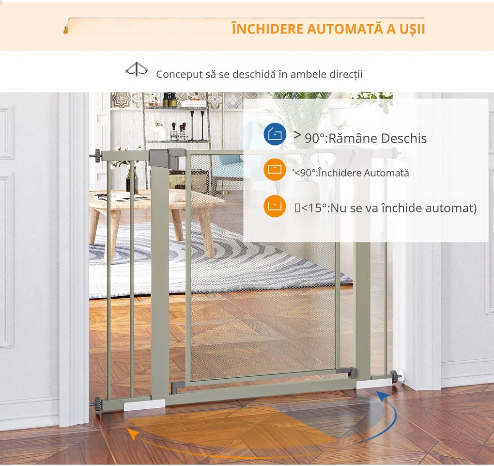 PawHut Barieră Extensibilă pentru Câini cu Închidere Automată din Oțel și ABS, 75-103x76 cm, Gri | Aosom Romania