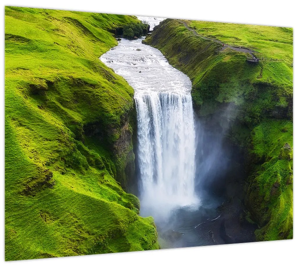 Tablou pe sticlă - Cascada Skogafoss (70x50 cm)