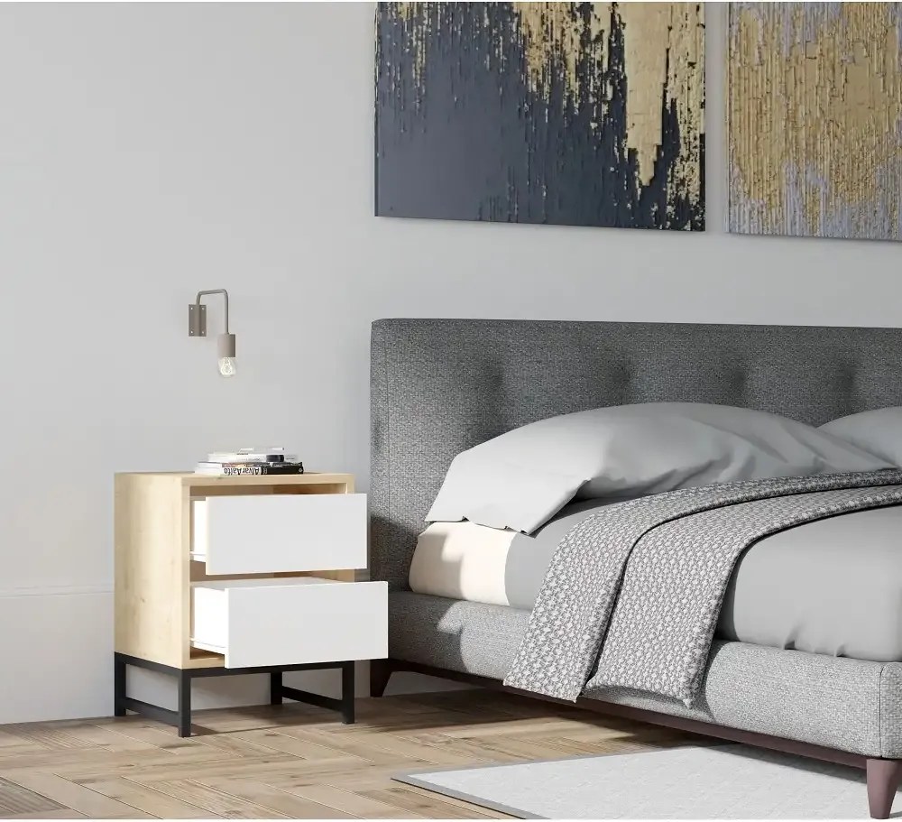 Noptiera Cefalu cu 2 sertar alb stejar 55x40x40 cm