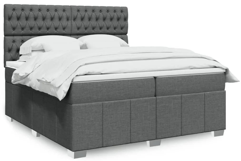 vidaXL Pat box spring cu saltea, gri închis, 200x200 cm, textil