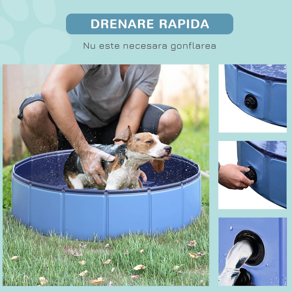 Piscina pentru Animale Domestice PawHut Pliabila, PVC, Albastra Ø80x20cm | Aosom Romania