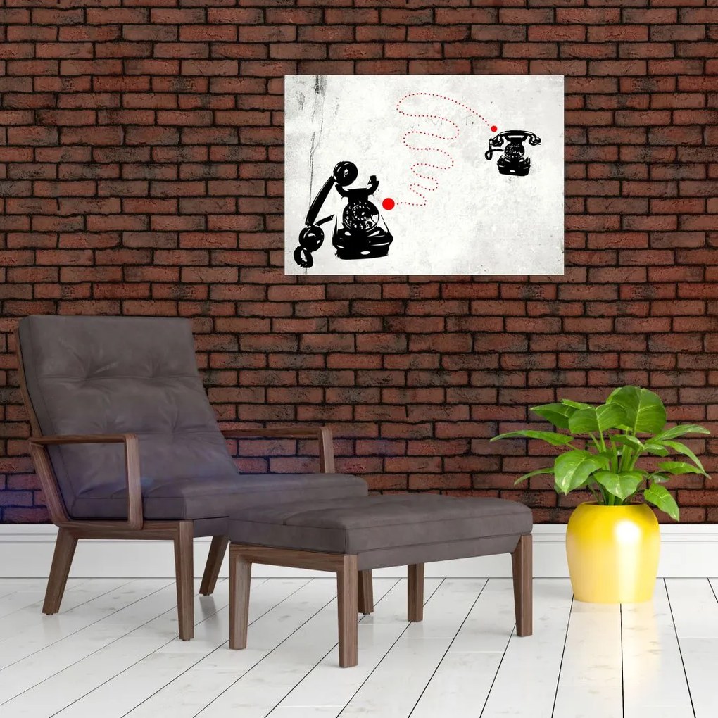 Tablou pe sticlă - Desen de telefon în stilul lui Banksy (70x50 cm)