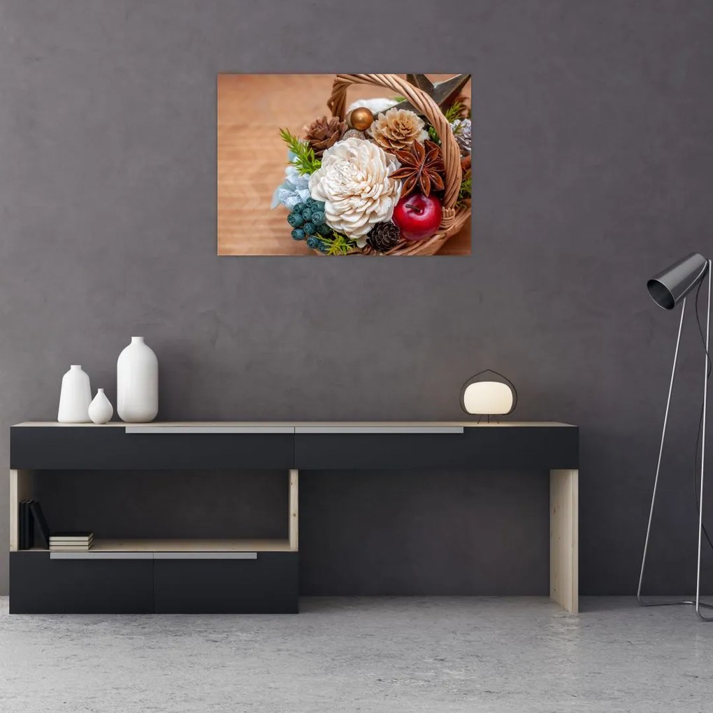 Tablou pe sticlă cu coș din nuiele (70x50 cm)