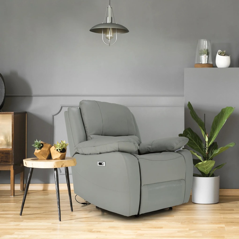 Fotoliu de relaxare, piele / piele ecologică gri VIVAN