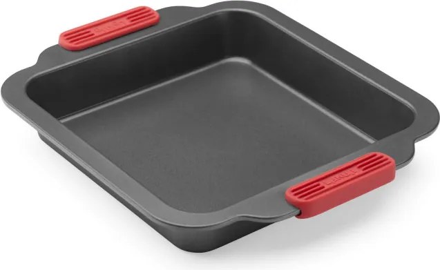 Tava de copt Lekue 1009437, 20x20 cm, Acoperire ceramica antiaderentă, Otel carbon, +4°C / +240°C, Negru/rosu