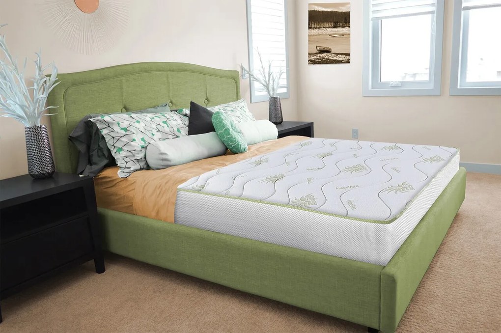 Saltea Aloe Vera 14+2 Memory, 130x200 cm, H 18 cm, husa cu fibre de bambus, Ortopedica, aerisire 3D Free Air