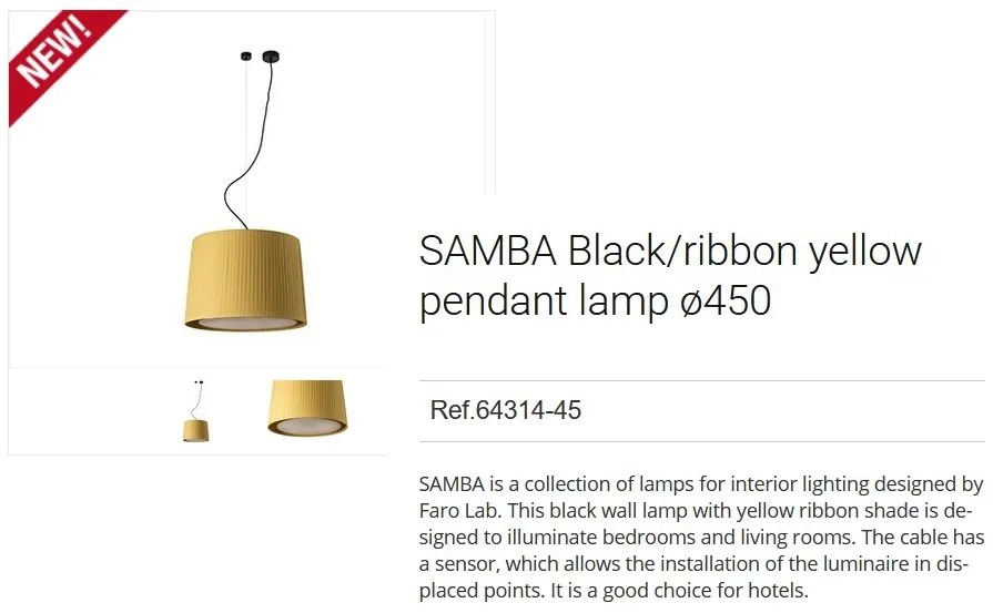 Lustra / Pendul modern design elegant SAMBA 45cm galben 64314-45