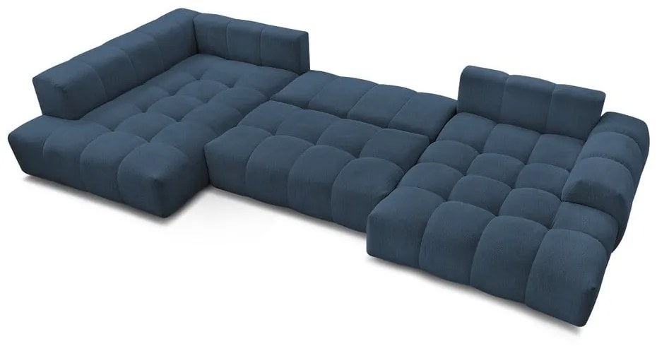 Colțar albastru închis extensibil/cu spațiu de depozitare cu tapițerie din chenille (cu colț pe partea stângă/în formă de "U") Everest – Bobochic Paris