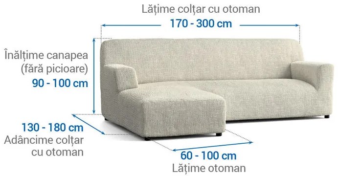 Huse bielastice COSTINA smântânii canapea cu otoman stânga (l. 170 - 300 cm)