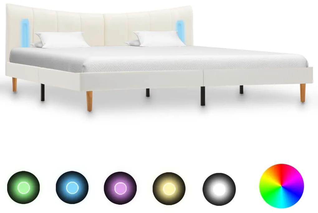 288535 vidaXL Cadru de pat cu LED, alb, 200 x 200 cm, piele ecologică
