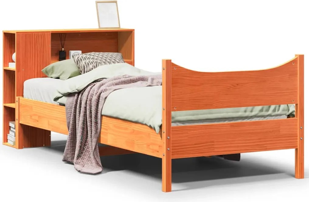 vidaXL Cadru pat fără saltea, maro ceruit, 75x190 cm, lemn masiv pin