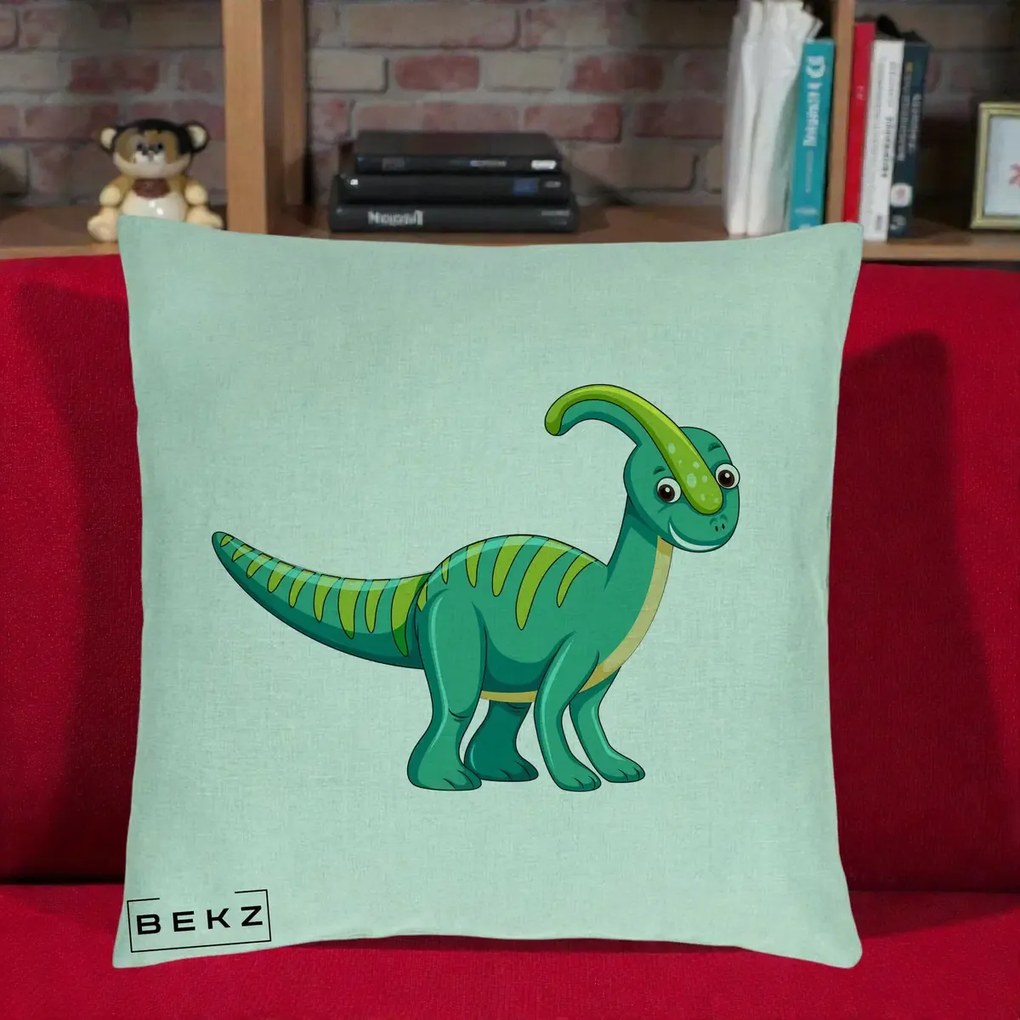 Perna Decorativa Parasaur Verde, 40x40 cm, Verde Menta, Husa Detasabila, Perna Inclusa, BEKZ®