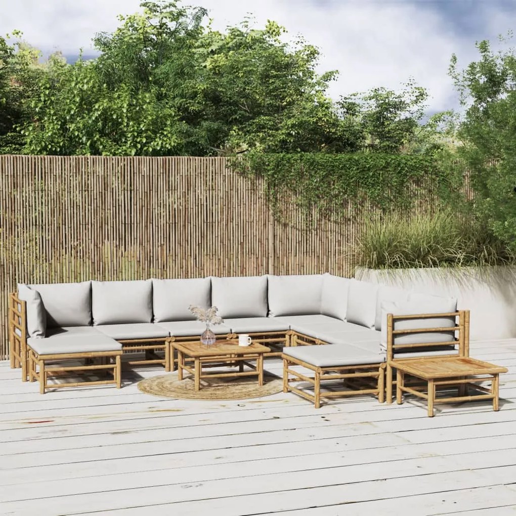 vidaXL Set mobilier de grădină cu perne gri deschis, 12 piese, bambus