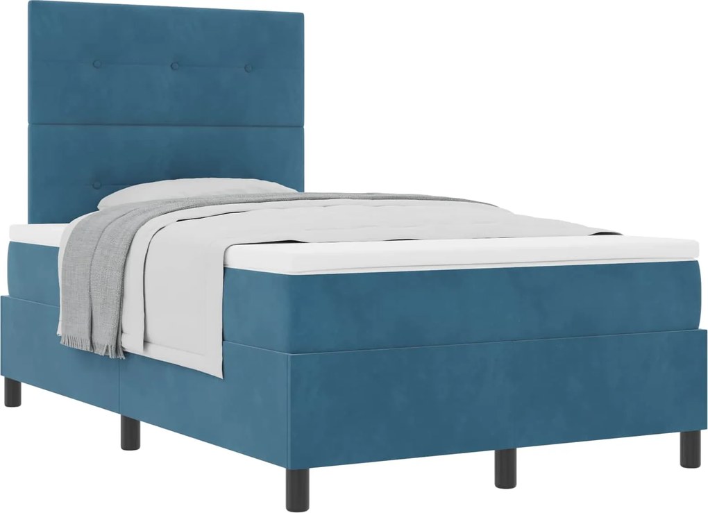 vidaXL Pat cu arcuri cu saltea Albastru închis 120 x 190 cm Catifea
