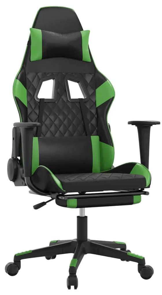 3143767 vidaXL Scaun de gaming cu suport picioare negru/verde, piele ecologică