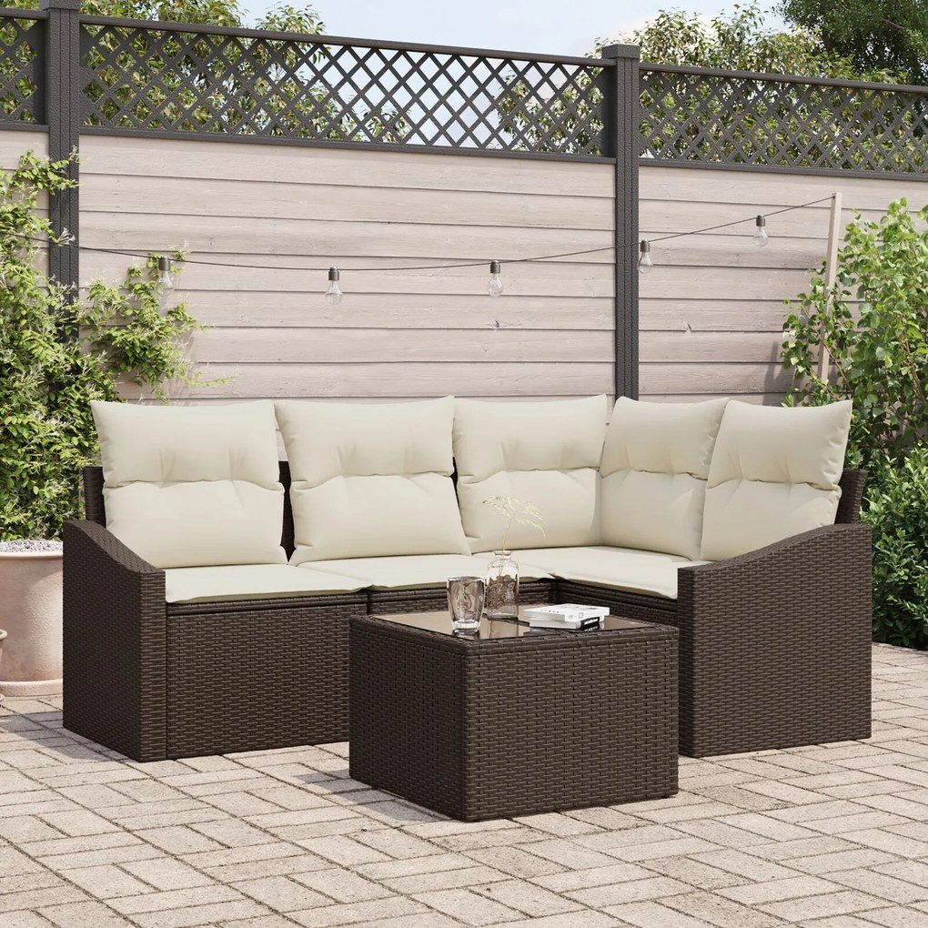 vidaXL Set de canapele pentru grădină 5 pcs Maro Rattan poli