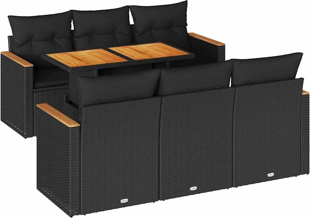 vidaXL Set canapele grădină perne 7 piese negru, poliratan/lemn acacia