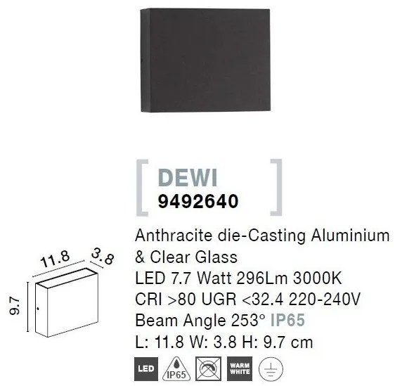 Aplica LED de perete pentru iluminat exterior IP65 DEWI