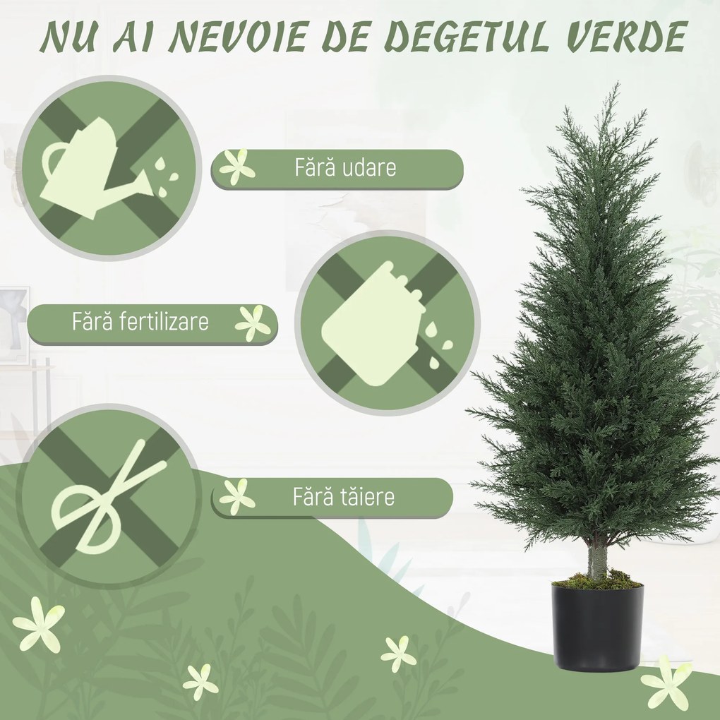 Outsunny Set 2 Plante Artificiale de Chiparos cu 362 Frunze și Ghiveci cu Ciment și Mușchi, Plante Rezistente la UV, Ø40x90 cm, Verde | Aosom Romania