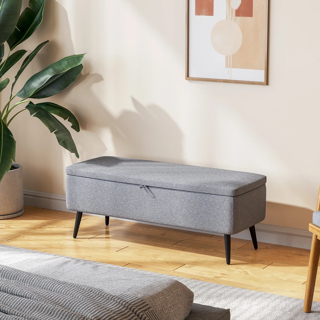 HOMCOM Banca de Depozitare Acoperita cu Tesatura cu Efect de Catifea, Banca de Pat Captusita, 101x38.5x44.5 cm, Gri