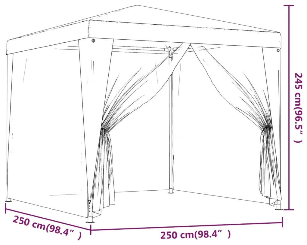 Cort de petrecere cu 4 pereti din plasa, alb, 2,5 x 2,5 m Alb, 2.5 x 2.5 m