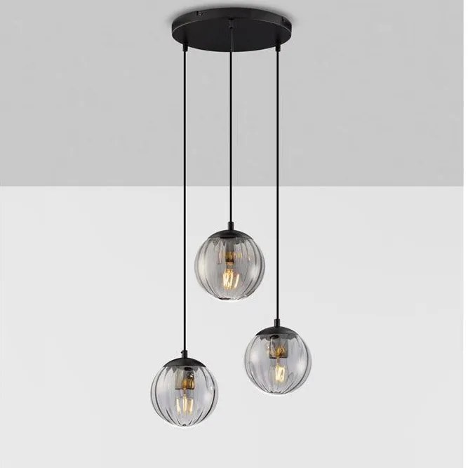 Lustra moderna cu 3 pendule, Metal, Negru, Sticla, Fumurie, ABBACUS