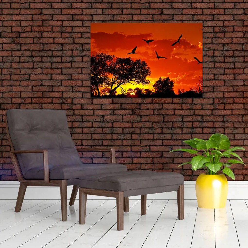 Tablou cu păsări în apus de soare (90x60 cm)