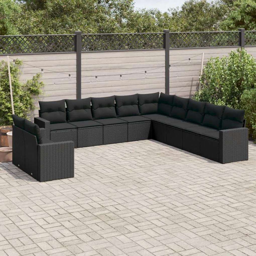 3251522 vidaXL Set canapele de grădină cu perne, 11 piese, negru, poliratan
