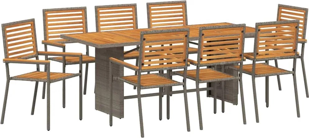 vidaXL Set de masă pentru grădină 9 pcs Gri și Brown poliratan
