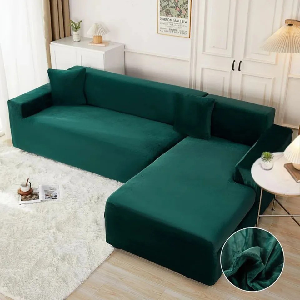 Set 2 Huse Elastice pentru Coltar, Catifea, Marime: M+L, Verde, HCCJ-07