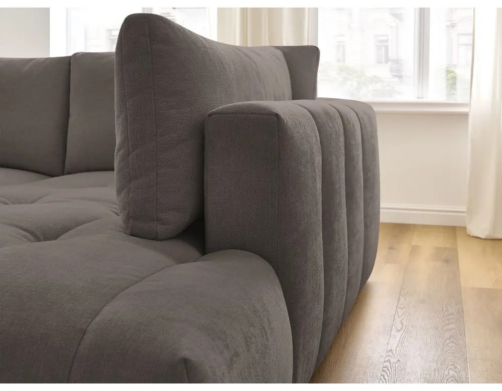 Colțar taupe extensibil/cu spațiu de depozitare (cu colț pe partea dreaptă/în formă de ”L”) Fuji – Bobochic Paris