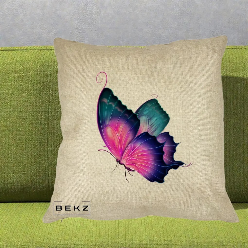 Perna Decorativa Fluture Neon, 40x40 cm, Crem, Husa Detasabila, Perna Inclusa, BEKZ®