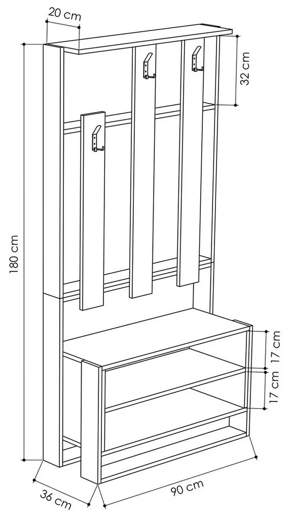 Cuier de perete cu raft pentru încălțăminteChester White and Oak