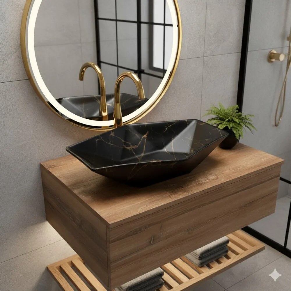 Lavoar pe blat negru mat Rune Kari 63.5 cm