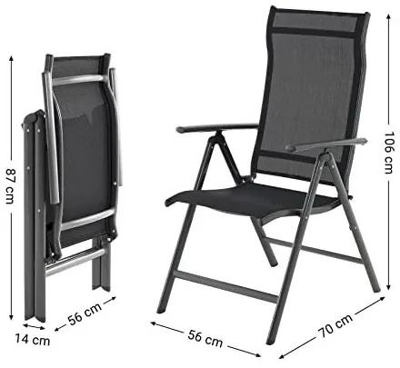 Set 4 scaune pliabile de gradina, 70 x 56 x 106 cm, metal / textil, negru, Songmics