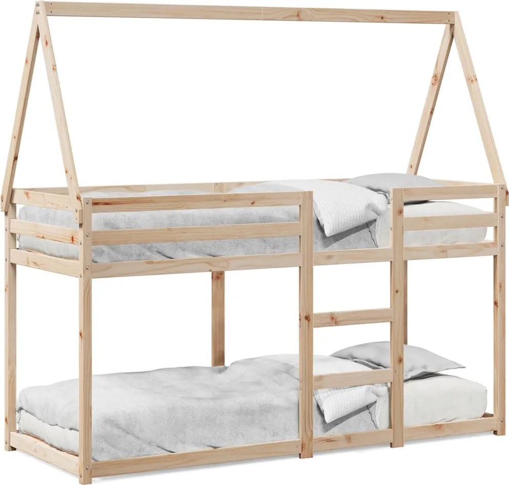 vidaXL Pat supraetajat cu acoperiș, alb, 80x200 cm, lemn masiv de pin