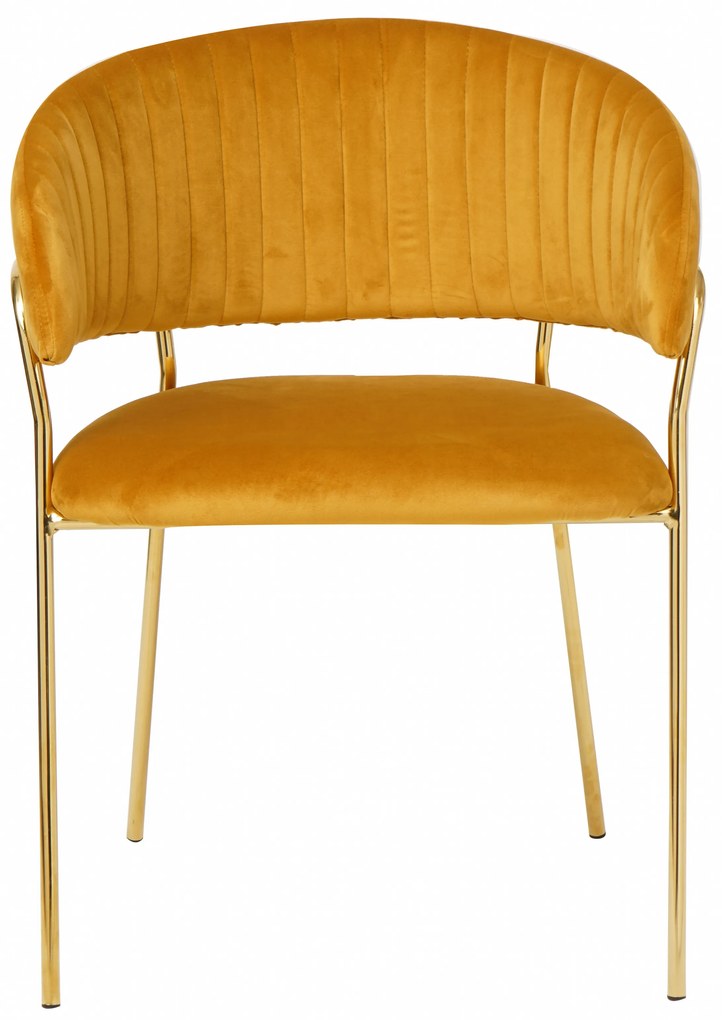 Scaun din catifea cu spatar matlasat galben