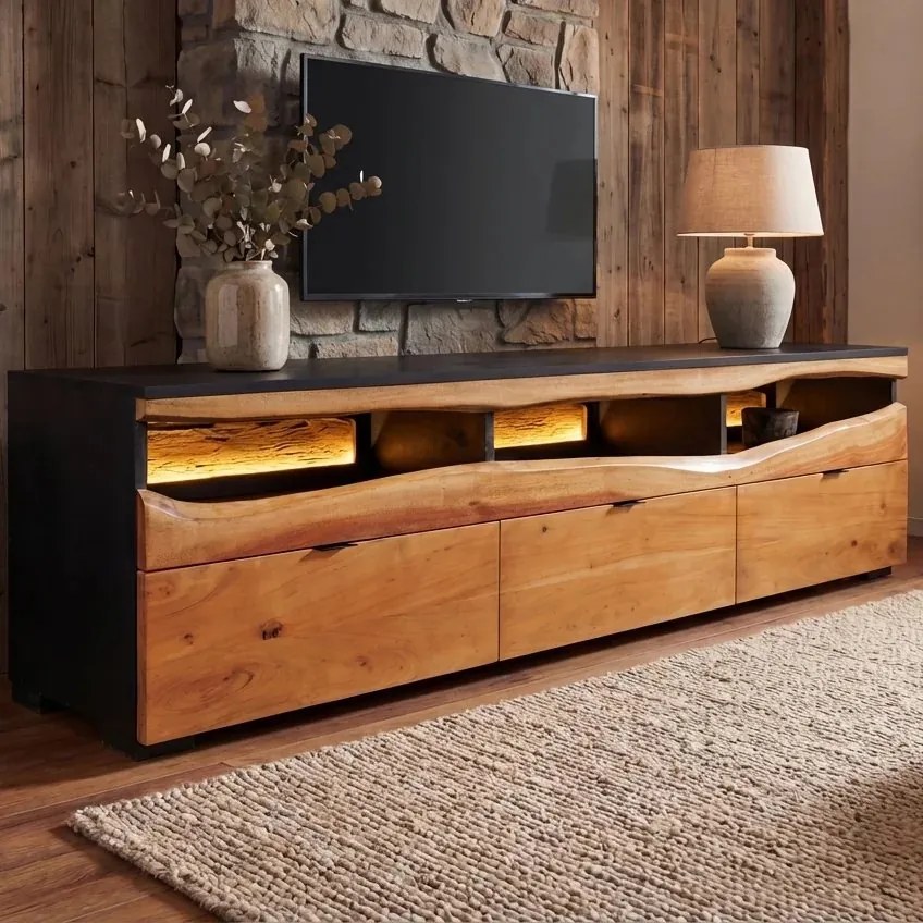 Comoda TV din lemn masiv GRAND ACACIA 180cm cu iluminat