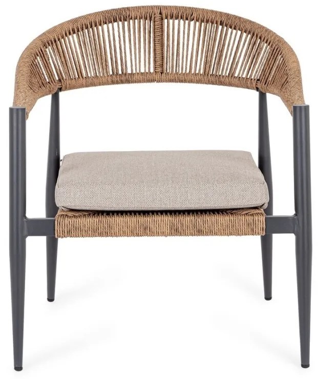 Scaun de gradina din aluminiu, cu perna detasabila, antracit / maro, Jandia Bizzotto