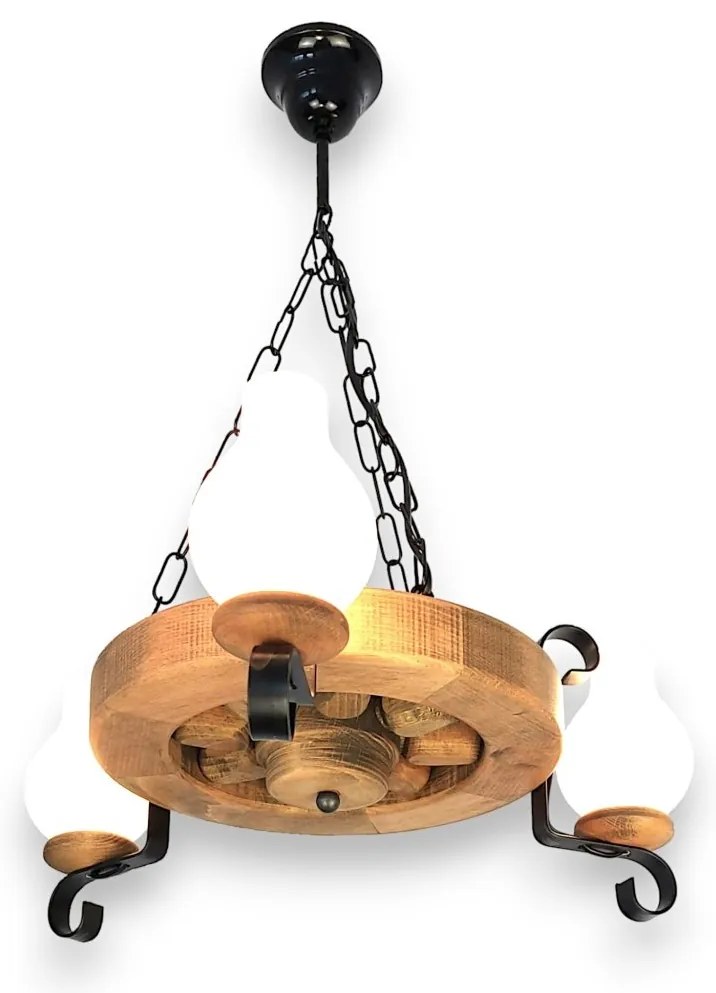 Candelabru rustic fabricat manual din lemn Roata 3L