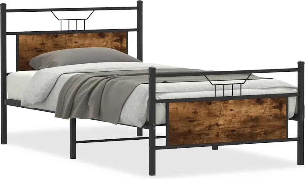 vidaXL Cadru pat fără saltea stejar fumuriu 100x200 cm lemn prelucrat